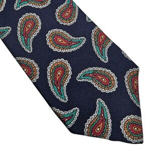 Vintage Grandpa's Navy Paisley Silk Tie Hand Sewn Italy‎ Made USA Nordstrom